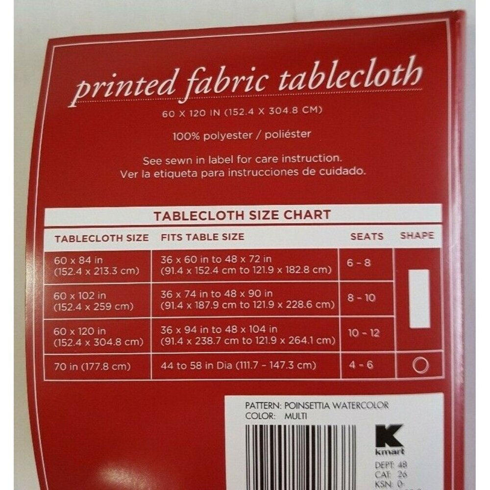 Fabric Tablecloth Red White Christmas Poinsettia Oblong 60x102 Holiday - Picture 5 of 5